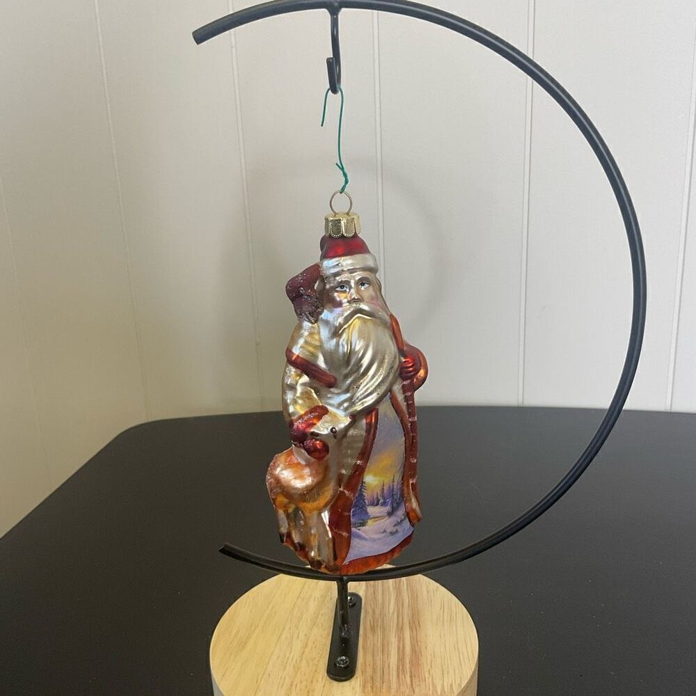 Old World Christmas Ornament Colorful Glass Santa Claus Red Gold Snow Scene 5.5"